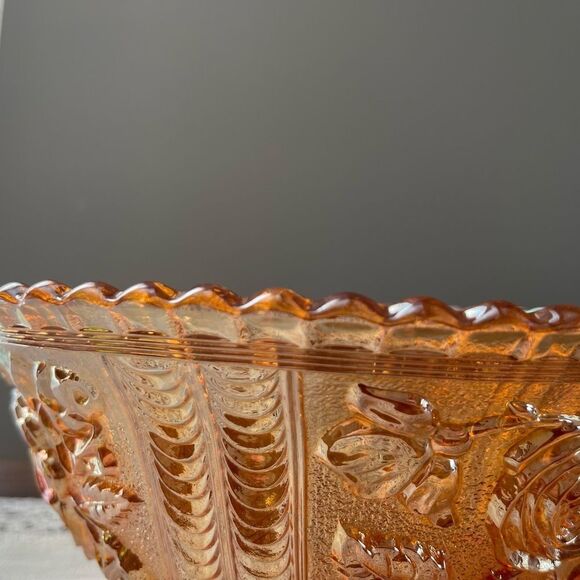 Vintage Fenton Marigold Carnival Imperial Open Rose Footed Bowl 10" dia. EUC - Picture 5 of 14